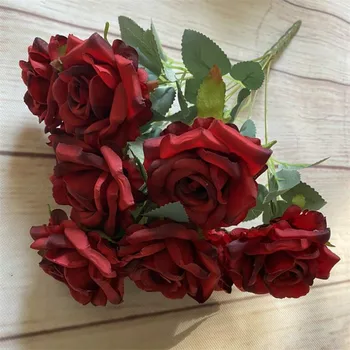 Jeden Bouqet Umelé 9 Hláv Ruže Kvet Faux Rose Partia pre Svadobné Domácej Strany Tabuľka Kvetinový Decoraiton