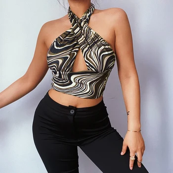 InstaHot Ženy Okolo Duté Z Paisley Tlače Plodín Top Sexy Vintage Nádrž V Lete Bez Rukávov Backless Streetwear Top Bežné 2021