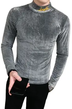 Nové pánske tričko módne pletené tričko dlhé rukávy mužov ulici slim bežné vysoký golier spodnej tričko tričko Veľkosť 5XL