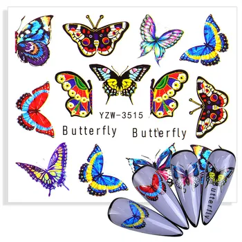2021 Nových Prírastkov Nechty Butterfly Nálepky Akvarel Obtlačky Modré Kvety Jazdca Zábaly Manikúra Lete Nail Art Tetovanie Dekorácie