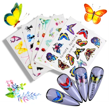 2021 Nových Prírastkov Nechty Butterfly Nálepky Akvarel Obtlačky Modré Kvety Jazdca Zábaly Manikúra Lete Nail Art Tetovanie Dekorácie