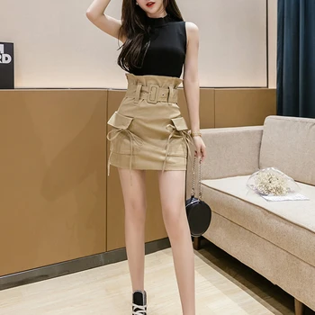 Veľké vrecko y2k egirl vysoký pás krátke sukne ženy 2021 lete kórejský módy nové čierna khaki ceruzka mini sukne dámske C277