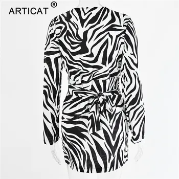 Articat Zebra Vytlačené Sexy Obväz Tričko Šaty Pre Ženy Tvaru Obväz Dlhý Rukáv Plážový Odev, Módne Dámy Mini Vestidos