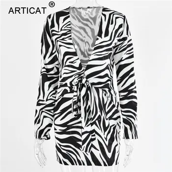 Articat Zebra Vytlačené Sexy Obväz Tričko Šaty Pre Ženy Tvaru Obväz Dlhý Rukáv Plážový Odev, Módne Dámy Mini Vestidos