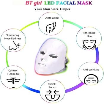 BTgirl LED Terapia Pleťová Maska 7 Farieb Fotón Tváre Stroj Pre Vrásky, Akné, Omladenie Pleti, Odstránenie Spot Cleaner Zariadenia