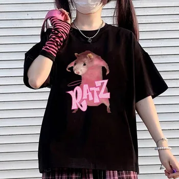 Harajuku Vintage Plodín Topy Ženy Krátky Rukáv Bavlna RATZ list anime tlač y2k topy, tričká kawaii žien T-shirt