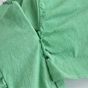2021 Za Mini Sukne Ženy Vintage Luk Vysoký Pás Zelená Sukne Módne Bočné Zip Žena Elegantné Bavlna Letné Sukne