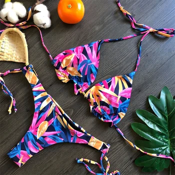 2021 dámske Plavky Sexi Bikiny Nové Push-up Brazílske Bikini Set Plavky Dámy Vytlačené Kvetinový Pláži dvojdielne Bikiny Nastaviť