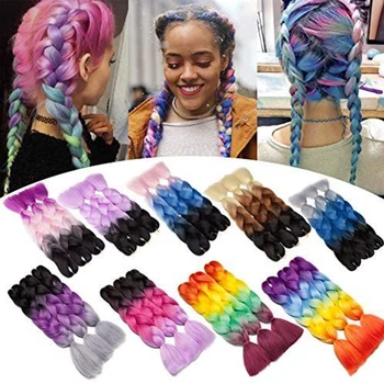 Jumbo Pletenie predlžovanie Vlasov Kanekalon Pletenie Vlasov 100G Ombre Viacerých Tónov, Farebné Syntetické Vlasy pre Ženy