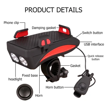 E-bike Svetlo Rainproof USB Nabíjanie LED Reflektor Horn 2000mAh 4000mAh Telefón Držiak Svetlometu Baterka Cyklistické Doplnky