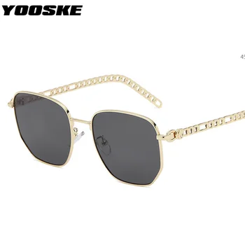 YOOSKE Vintage Kovové slnečné Okuliare Muži Ženy Luxusné Značky Dizajnér Slnečné Okuliare Osobnosti Reťazca Chrámy Okuliare Black UV400