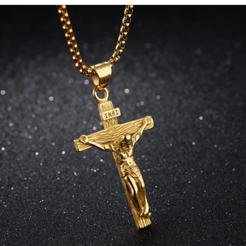 New Horúce Predaj Zlatá Farba Kríž Kúzlo Prívesok Ježiš Náhrdelníky pre Ženy, Mužov, z Nehrdzavejúcej Ocele Vyplnené Náhrdelníky Punk Strany Šperky