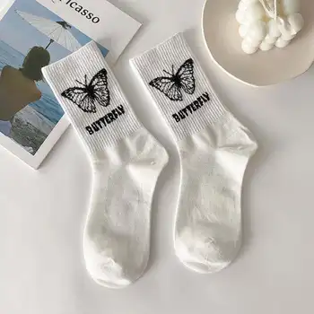 Kawaii krásne animal butterfly ponožky dámske ponožky čierne a biele nohy hromadu ponožky street športy trend Harajuku ponožky ženy