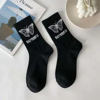 Kawaii krásne animal butterfly ponožky dámske ponožky čierne a biele nohy hromadu ponožky street športy trend Harajuku ponožky ženy