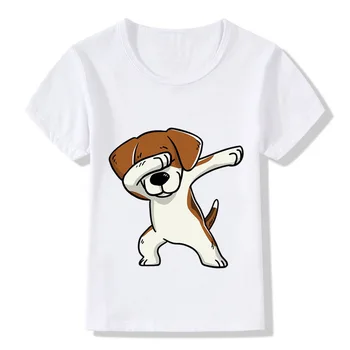 Vtipné Deti Oblečenie Cartoon T Shirt Tanec Pes Vytlačiť Deti Oblečenie Biele O-krku Krátky Rukáv Topy Dievčatá Chlapci Tričko,bal066