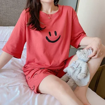 2021 Nové Letné Bavlna Tlač Krátke Šortky Pajama Sady pre Ženy Voľné Sleepwear Pyžamo oblečenie pre voľný čas Pijama Mujer Domáce Oblečenie