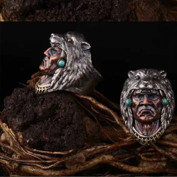 NPKDS Nádherné Vynikajúce Indické Krúžok Mužov Retro Vintage Vlk Hlavu Satana Mužov Panovačný Zvierat, J ' e Krúžok Šperky