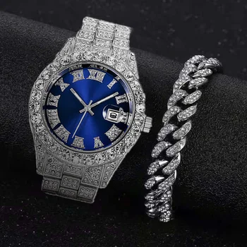 Plný Ľadovej Von Hodinky pre Mužov Bling Miami Kubánskeho Reťazca Náramok s hodinkami Mužov Hip Hop Hodinky Luxusné Zlaté Hodinky Ženy Reloj Hombre