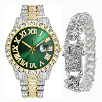 Plný Ľadovej Von Hodinky pre Mužov Bling Miami Kubánskeho Reťazca Náramok s hodinkami Mužov Hip Hop Hodinky Luxusné Zlaté Hodinky Ženy Reloj Hombre