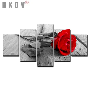 HKDV Abstraktné 5 Panely Plátne Obrazy Plagáty Vytlačí Červené Ruže, Kvety Gauč Wall Art Obrázky Domova Obývacia Izba bez rámu