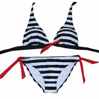 Žena Leto Dve Kus Plavky s uväzovaním za Top Koberčeky Stripe Bikini Set Plavky dámske Plávanie Oblek