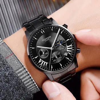 Muži móda bežné hodinky automatické čierne hodinky pánske nehrdzavejúcej ocele business športové mechanické hodinky reloj