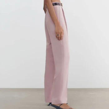 2021 jar a na jeseň nový módny dizajn príležitostné voľné vrecku vysoký pás rovno ružová neutrálny štýl nohavice oblek nohavice