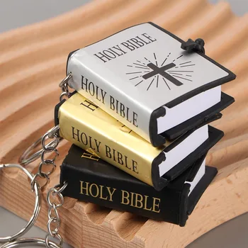 Roztomilý Mini anglickej BIBLIE SVÄTEJ Keychains Náboženského Kresťanského Kríža Keyrings Držiteľ Auta, kľúčenky Krúžky Kúzlo Taška na Darčeky