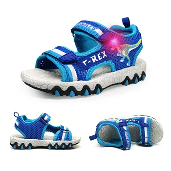 2021 rozsvieti Chlapčenské Športové Sandále Pláži Deti Letné Topánky LED Cut-Outs Deti Sandále T-Rex 3D Non-slip chlapčeka Topánky