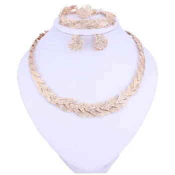 Nové Dubaj Zlatá Farba Šperky Sady pre Ženy, Indiánske Šperky Afriky Svadobné Svadobné Darček Náhrdelník Náramok, Náušnice, Prsteň